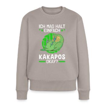 Ich mag einfach Kakapo flugunfähiger Papagei - Frauen Premium Bio Pullover - Taupe - Vorne - Julia (174cm)