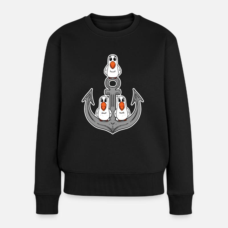 Möwen Möwe Anker - Frauen Premium Bio Pullover - Schwarz