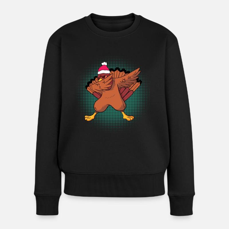 Dabbing Truthahn Weihnachten Schlafshirt Geschenk - Frauen Premium Bio Pullover - Schwarz