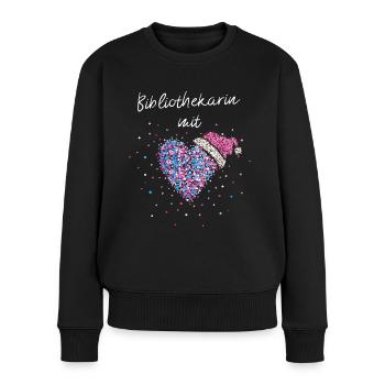 Bibliothekarin mit Herz Bücherwurm Nikolausmütze - Frauen Premium Bio Pullover - Schwarz - Vorne - Julia (174cm)