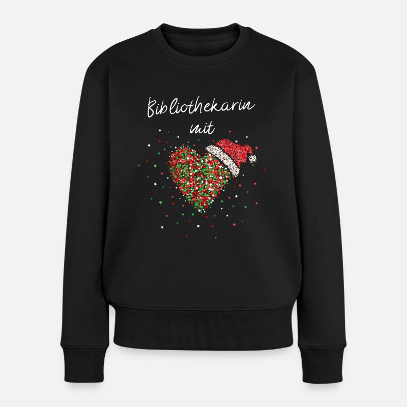 Bibliothekarin mit Herz Bücher Nikolausmütze - Frauen Premium Bio Pullover - Schwarz