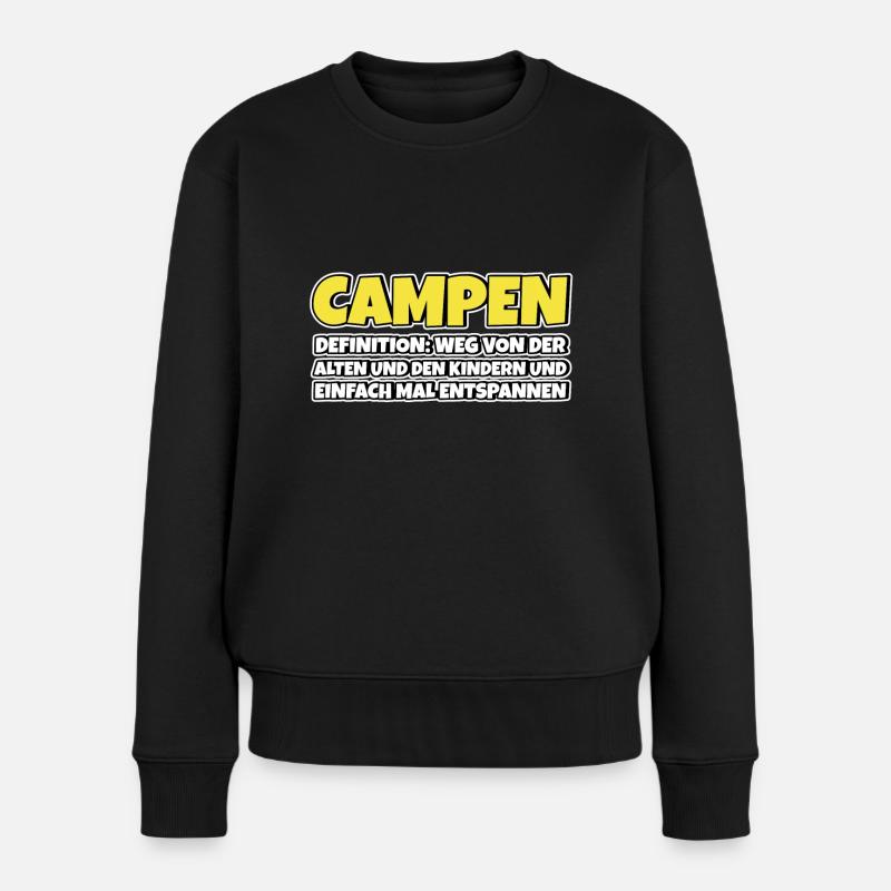 Campen Therapie Lustiger Spruch - Frauen Premium Bio Pullover - Schwarz