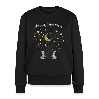 Hoppy Christmas Hasen Kanninchen Weihnachtsbaum - Frauen Premium Bio Pullover - Schwarz - Vorne - Julia (174cm)