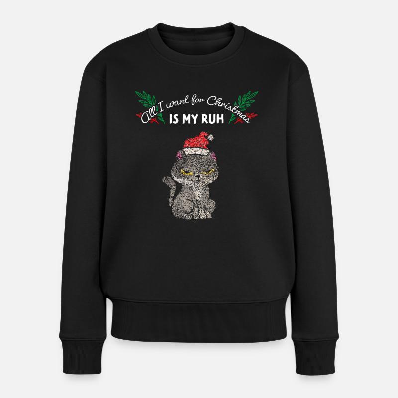 Katze Katzen Weihnachtsmuffel Anti Weihnachten - Frauen Premium Bio Pullover - Schwarz
