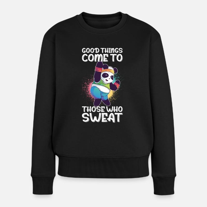 Panda Dance Retro Cute Pandas Tierfreunde Lustiges - Frauen Premium Bio Pullover - Schwarz