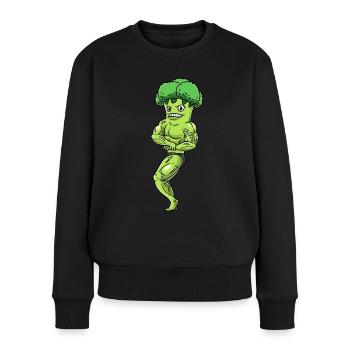 Brokkoli Fitness Fitnessstudio Motivation - Frauen Premium Bio Pullover - Schwarz - Vorne - Julia (174cm)