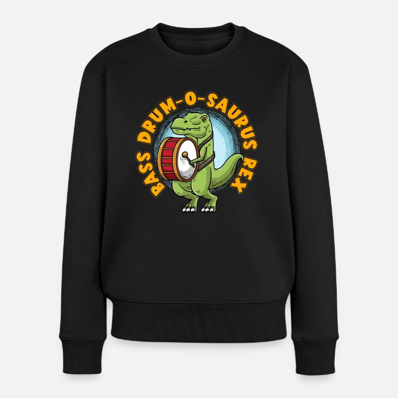 Bass Drum-o-saurus Rex Schlagzeuger Instrument - Frauen Premium Bio Pullover - Schwarz