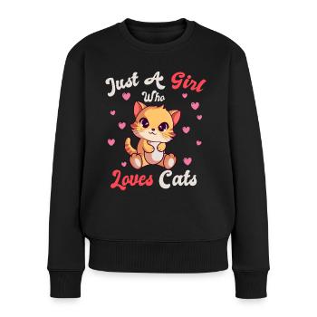 Nur Ein Mädchen Das Katzen Liebt Kätzchen - Frauen Premium Bio Pullover - Schwarz - Vorne - Julia (174cm)