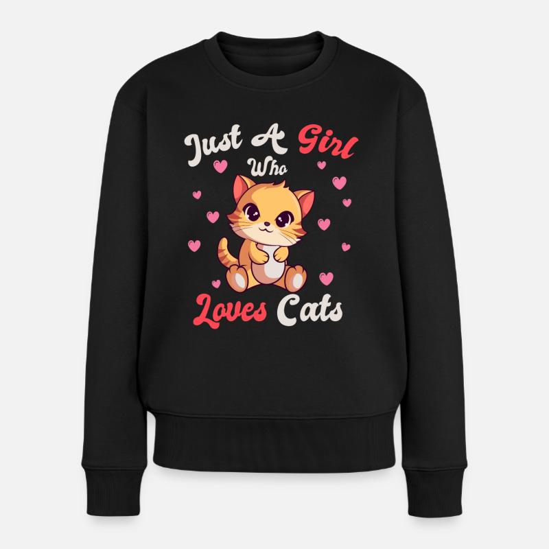 Nur Ein Mädchen Das Katzen Liebt Kätzchen - Frauen Premium Bio Pullover - Schwarz
