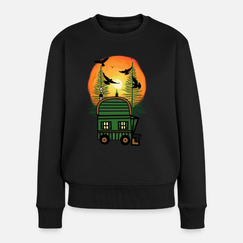Bauwagen Naturfreund Freizeit Hippie wohnen Öko - Frauen Premium Bio Pullover - Schwarz