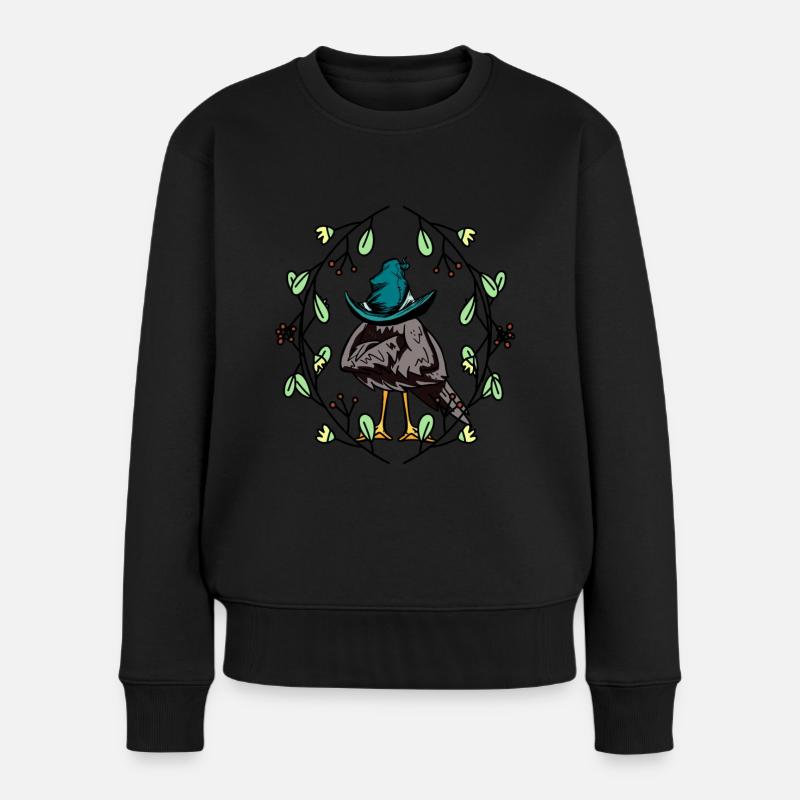 Frühlingsanfang Rabe Krähe Schlafmütze Frühling - Frauen Premium Bio Pullover - Schwarz