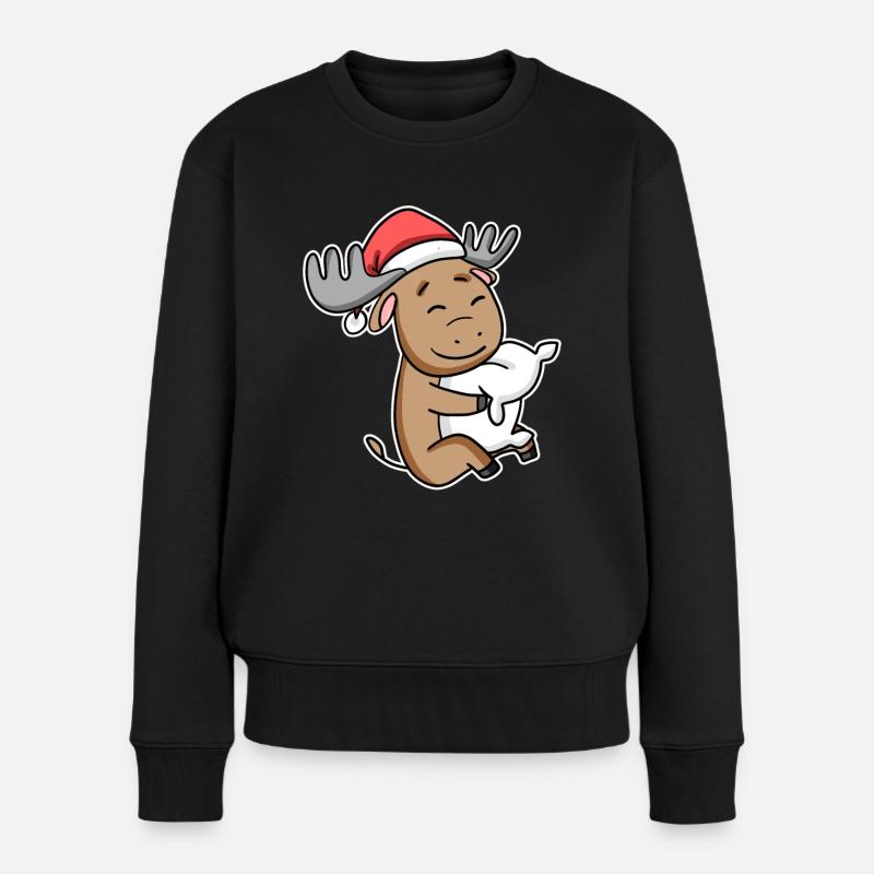 Elch Weihnachten Schlafen Schlaf Ausschlafen - Frauen Premium Bio Pullover - Schwarz
