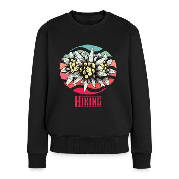 Wandern Alpen Edelweiss Vintage Schweiz Souvenir B - Frauen Premium Bio Pullover - Schwarz - Vorne - Julia (174cm)