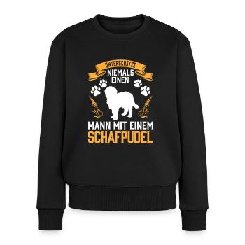 Mann mit Schafpudel altdeutscher Hütepudel - Frauen Premium Bio Pullover - Schwarz - Vorne - Julia (174cm)