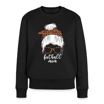 Football Maman Messy Bun Léopard Maman - Pull Premium bio Femme - noir - Devant - Julia (174cm)