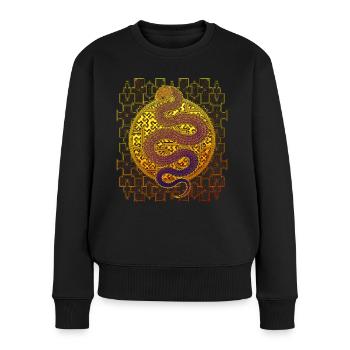 Shipibo Conibo Muster Ayahuaska Schlange - Frauen Premium Bio Pullover - Schwarz - Vorne - Julia (174cm)