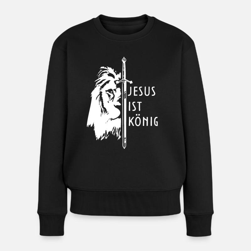 Jesus Juda Löwe Gott Bibel Glaube Christlich - Frauen Premium Bio Pullover - Schwarz