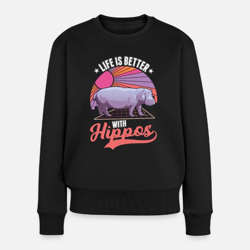 Das Leben ist besser mit einem Nilpferd Flusspferd - Frauen Premium Bio Pullover - Schwarz