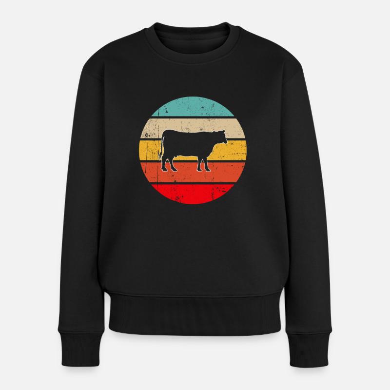 Kuh Rind Retro - Frauen Premium Bio Pullover - Schwarz