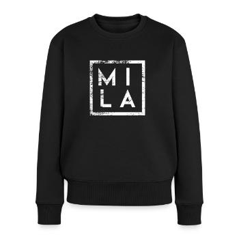 Mila Minimalismus - Frauen Premium Bio Pullover - Schwarz - Vorne - Julia (174cm)