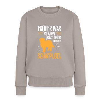 Schafpudel früher normal altdeutscher Hütepudel - Frauen Premium Bio Pullover - Taupe - Vorne - Julia (174cm)