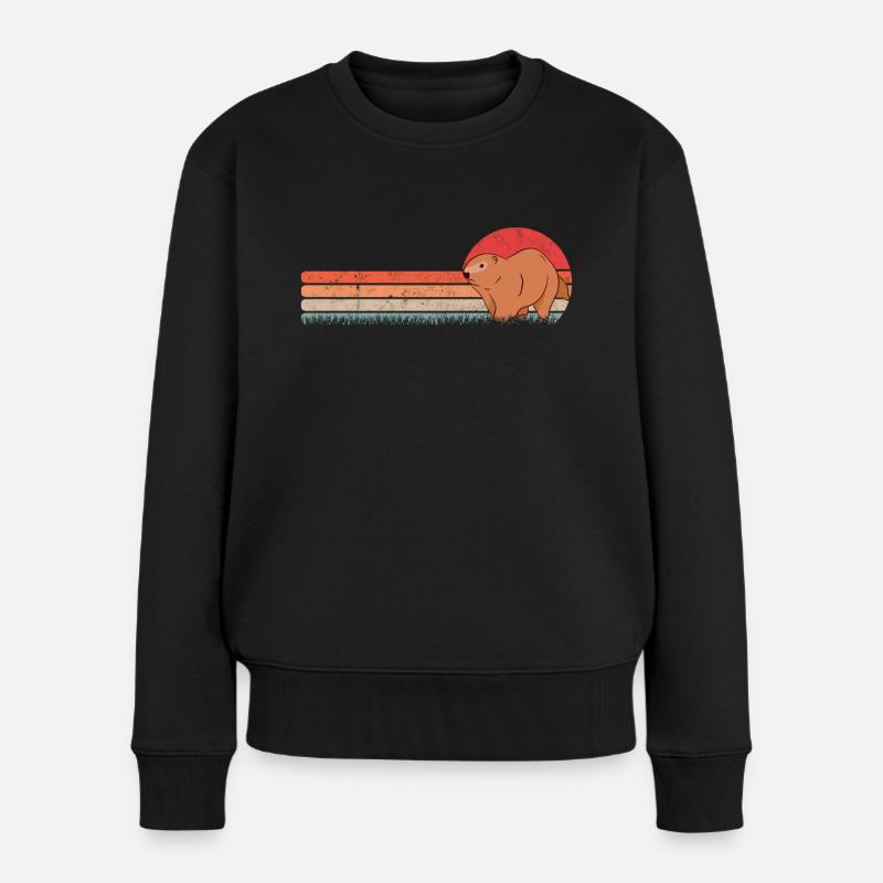 Murmeltier Retro Waldmurmeltier Vintage - Frauen Premium Bio Pullover - Schwarz