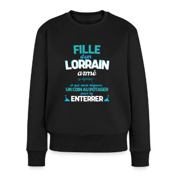 Cadeau Humour Fille Lorraine noel anniversaire - Pull Premium bio Femme - noir - Devant - Julia (174cm)