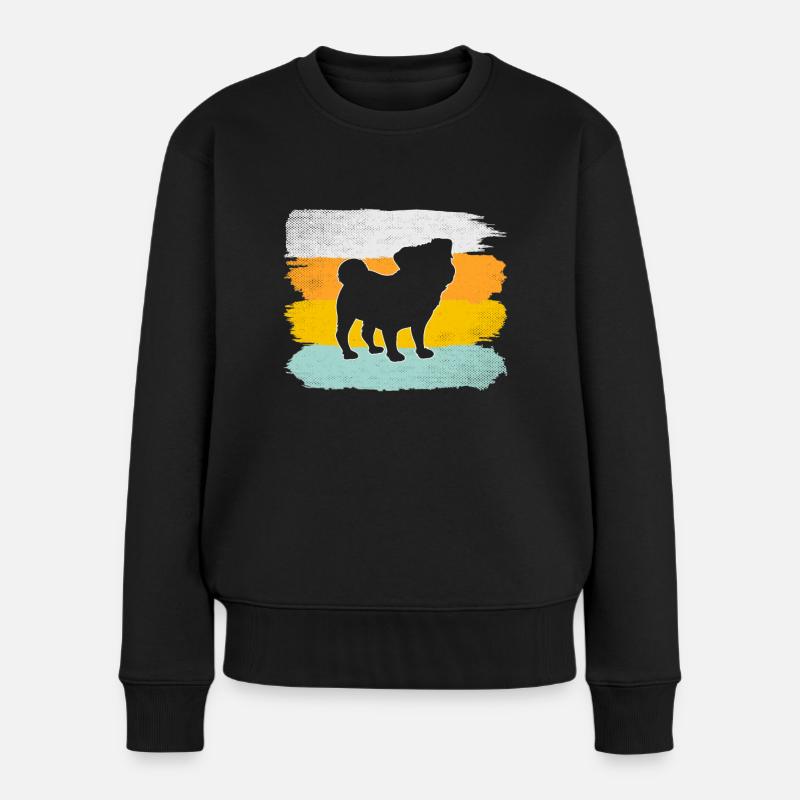 Mops Retro - Frauen Premium Bio Pullover - Schwarz