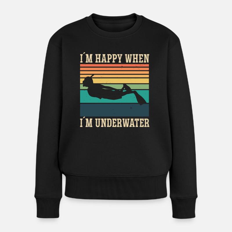 Freediving Happy When Im Underwater Apnea Diving - Frauen Premium Bio Pullover - Schwarz