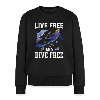 Freediving Live Free & Dive Free Apnea Diving - Frauen Premium Bio Pullover - Schwarz - Vorne - Julia (174cm)