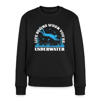 Freediving Life Begins Underwater Apnea Diving - Frauen Premium Bio Pullover - Schwarz - Vorne - Julia (174cm)