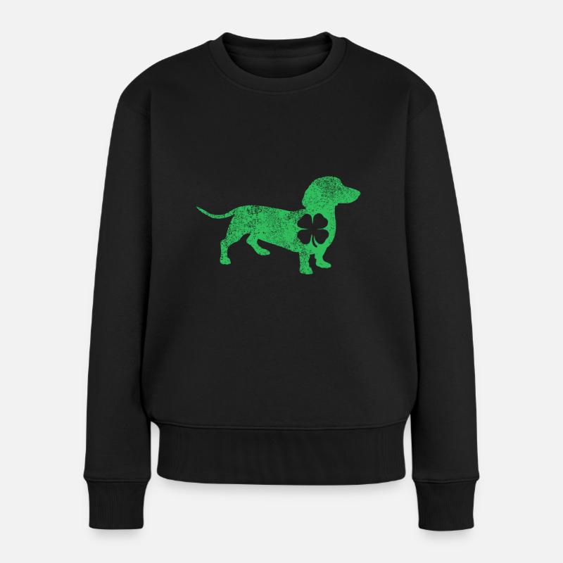 Dackelhund Shamrock St. Patrick's Day Saint Pad - Frauen Premium Bio Pullover - Schwarz