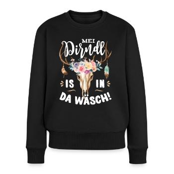 Mei Dirndl is in da Wäsch Trachtenshirt Damen - Frauen Premium Bio Pullover - Schwarz - Vorne - Julia (174cm)