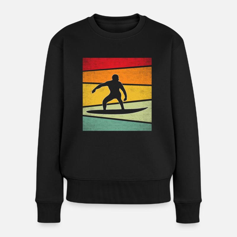 Surfen Retro - Frauen Premium Bio Pullover - Schwarz