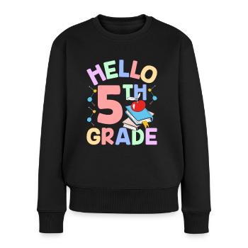 Bonjour 5ème année Cinquième cinquième année 5 année - Pull Premium bio Femme - noir - Devant - Julia (174cm)