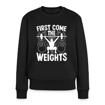 Strongman First Weights Gym Fitness Bodybuilding - Frauen Premium Bio Pullover - Schwarz - Vorne - Julia (174cm)