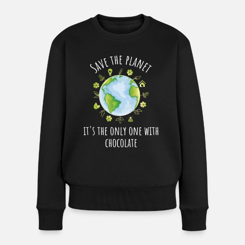 Save the plant - It's the only one with chocolate - Frauen Premium Bio Pullover - Schwarz