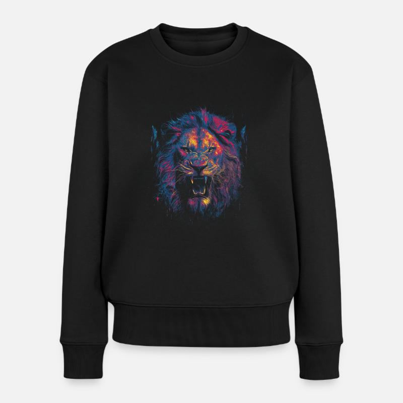 Farbiger Löwenkopf - Frauen Premium Bio Pullover - Schwarz