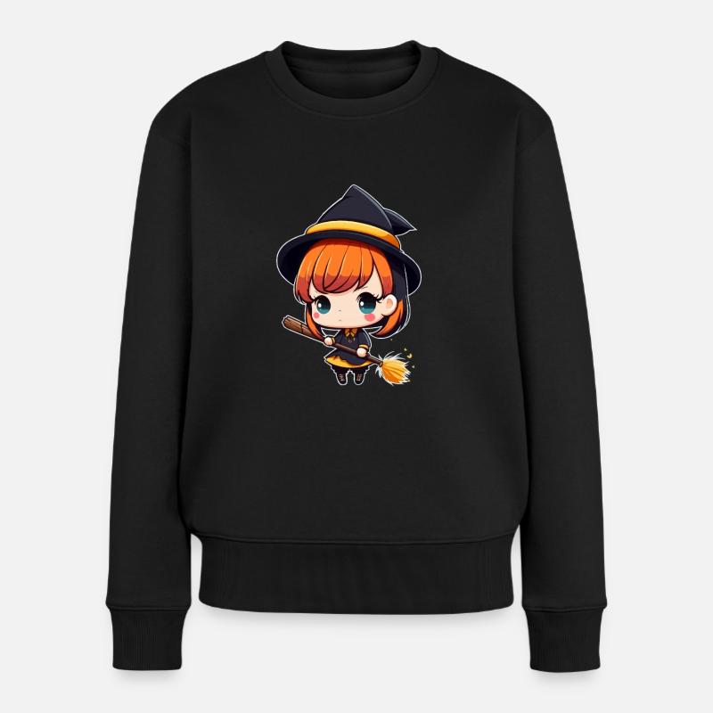 Niedlich Aber Verhext Chibi Hexe Anime Manga Wicca - Frauen Premium Bio Pullover - Schwarz