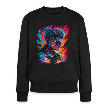 Ghostrider Illustration Moto Synthwave Art - Pull Premium bio Femme - noir - Devant - Julia (174cm)