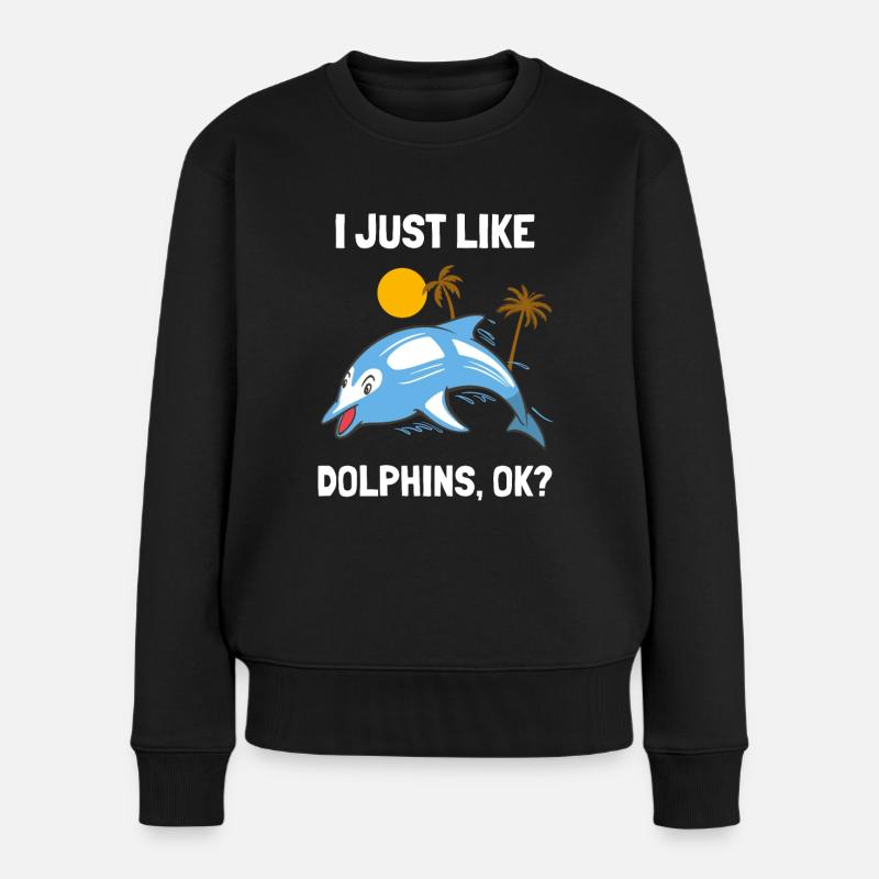 Ich Liebe Einfach Delfine Lustiger Delphin - Frauen Premium Bio Pullover - Schwarz