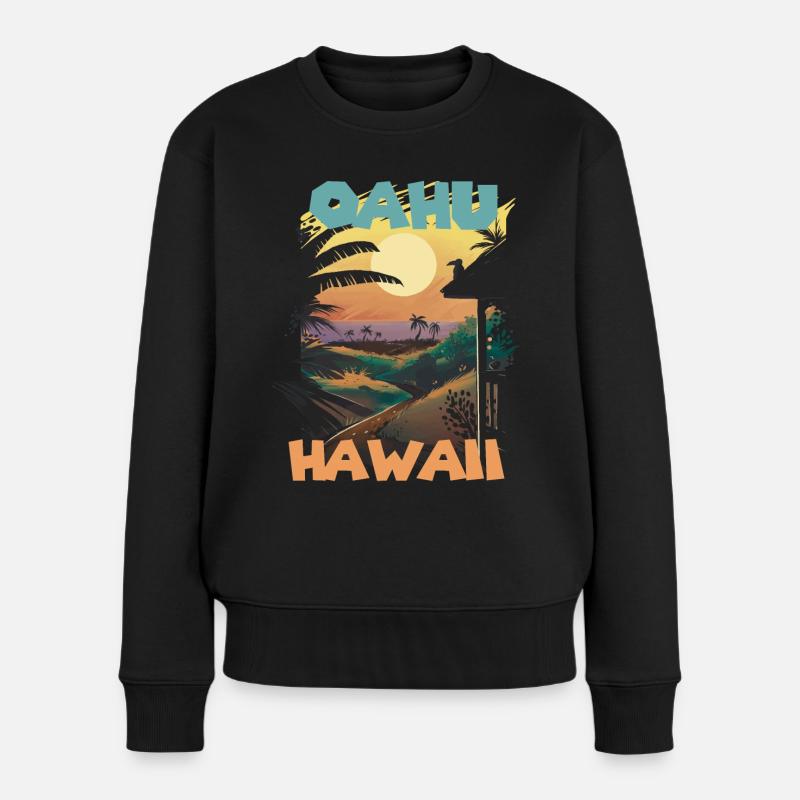 Palme Hawaii Oahu Vacation Beach Ocean - Frauen Premium Bio Pullover - Schwarz