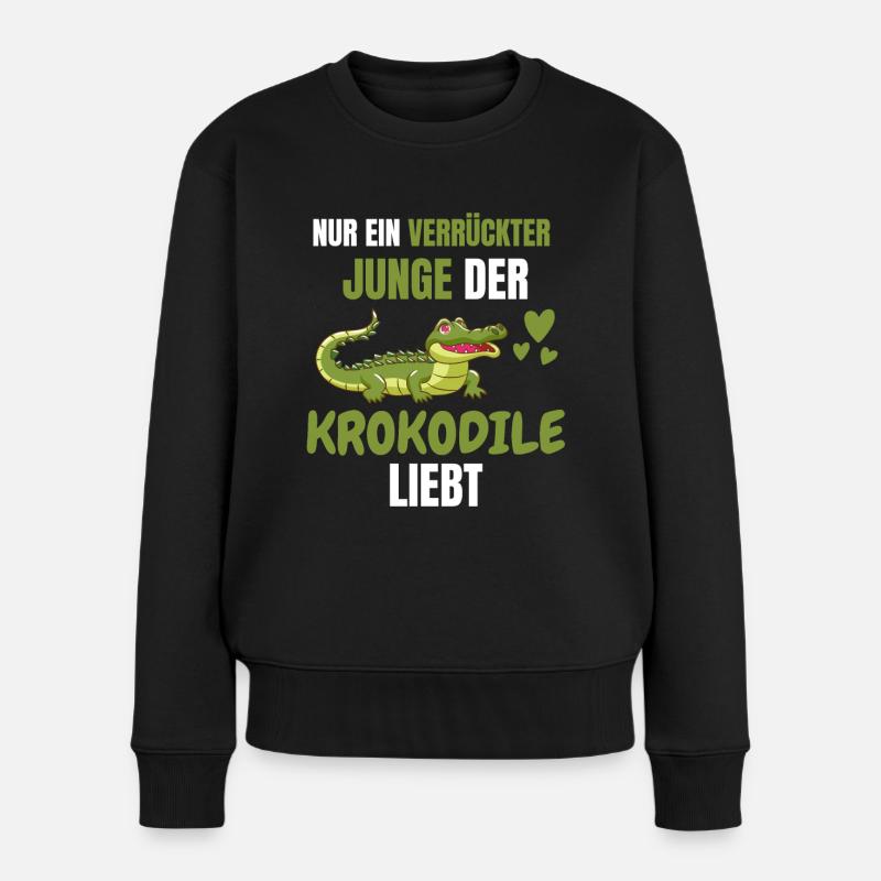 Krokodil Jungen Zoo Tier Geschenk Alligator - Frauen Premium Bio Pullover - Schwarz