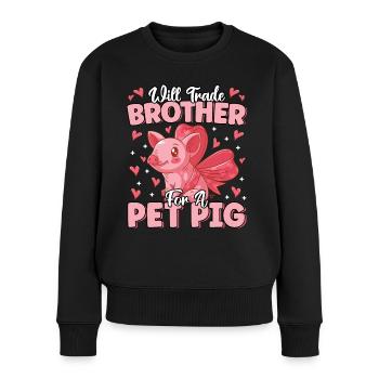 Échangera son frère contre un cochon de compagnie mignon fermier drôle - Pull Premium bio Femme - noir - Devant - Julia (174cm)