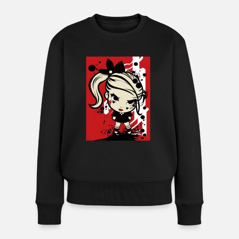 Pop-Art-Rebellenmädchen - Frauen Premium Bio Pullover - Schwarz