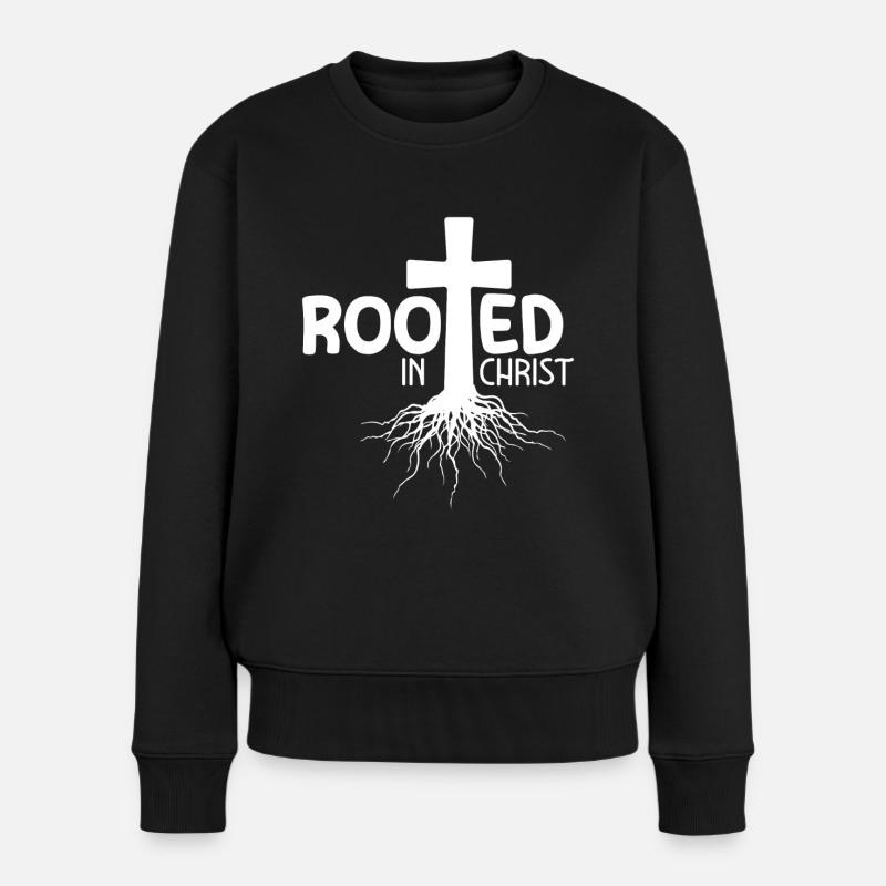 Rooted In Christ - Frauen Premium Bio Pullover - Schwarz