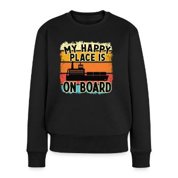 Captain My Happy Place Is On Board Ship Boat - Women's Premium Organic Jumper - black - Front - Julia (174cm)