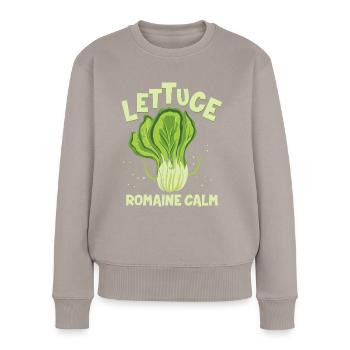 Salat Romaine Calm Achtsamkeit Vegan Yoga Lover - Frauen Premium Bio Pullover - Taupe - Vorne - Julia (174cm)