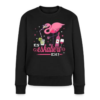 Es eskaliert eh Damen Shirt Flamingo Malle Outfit - Frauen Premium Bio Pullover - Schwarz - Vorne - Julia (174cm)