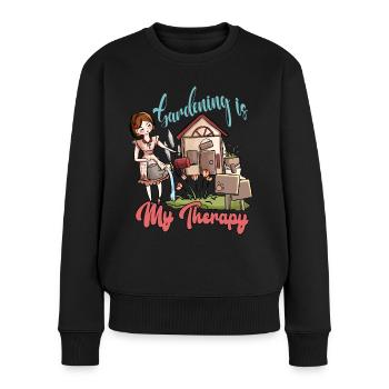 Le jardinage : ma forme de thérapie - Pull Premium bio Femme - noir - Devant - Julia (174cm)